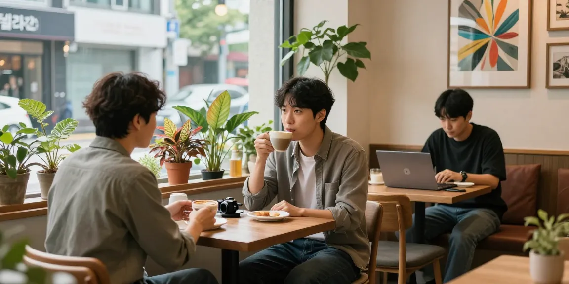 강남 멀리건에서 즐거운 시간을 보내는 사람들, 아늑한 카페 분위기와 스타일리시한 인테리어