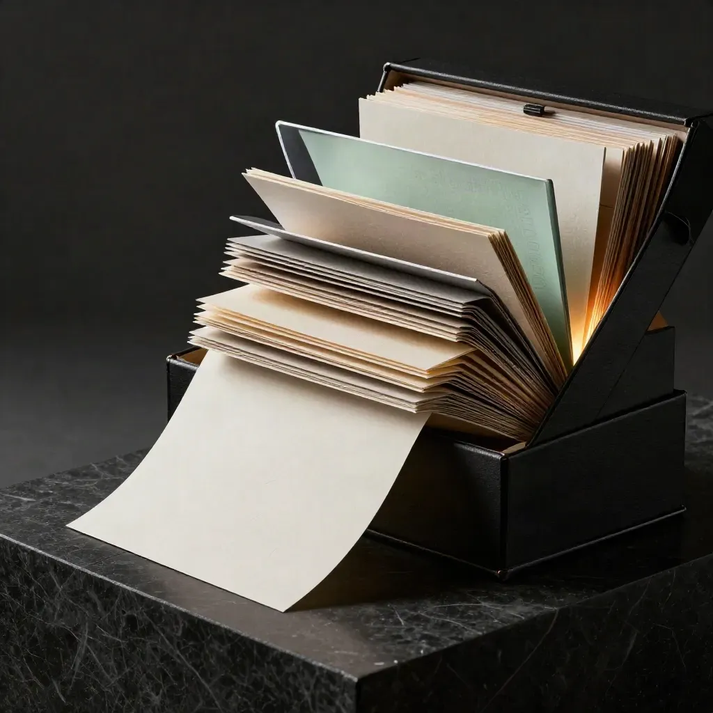 Open typography bundle crate with sample boxes, paper sleeves, and a mint glow.