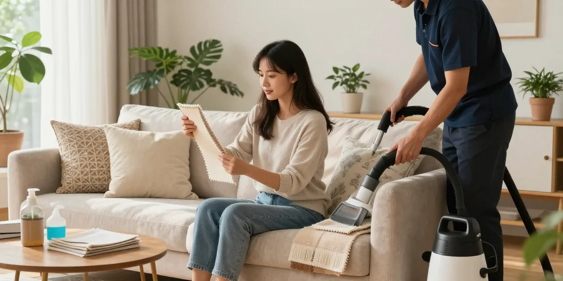 Upholstery cleaning near me with a professional technician in a cozy living room.